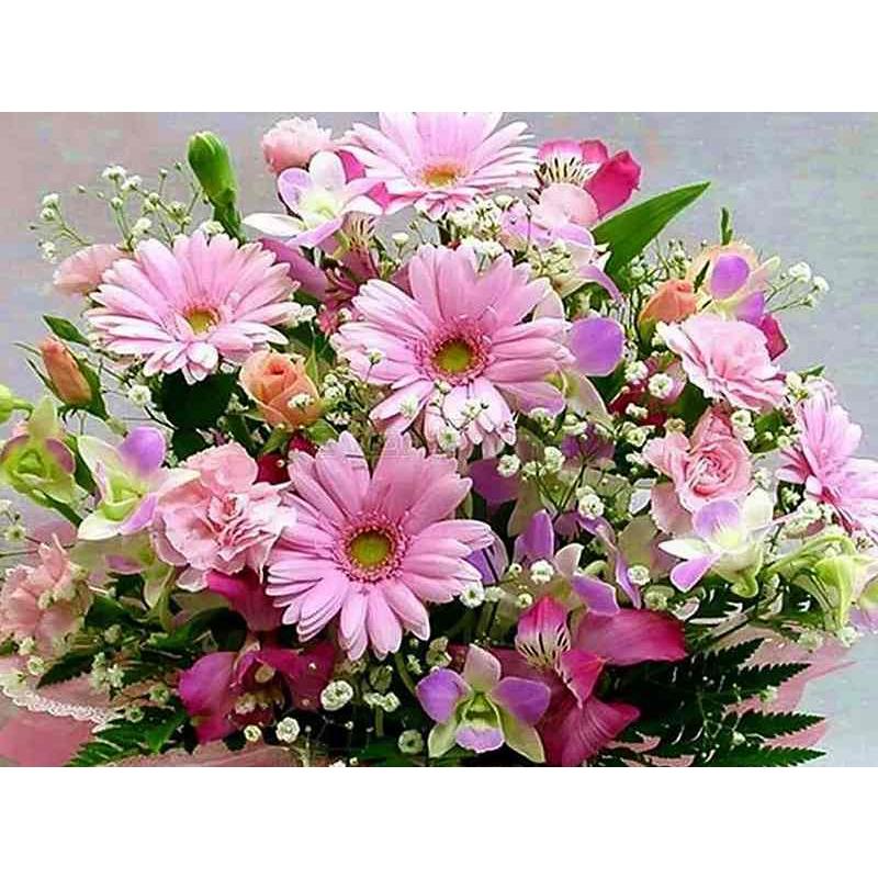 ダイヤモンドアート 四角ビーズ ガーベラ ピンク ブーケ かわいい花