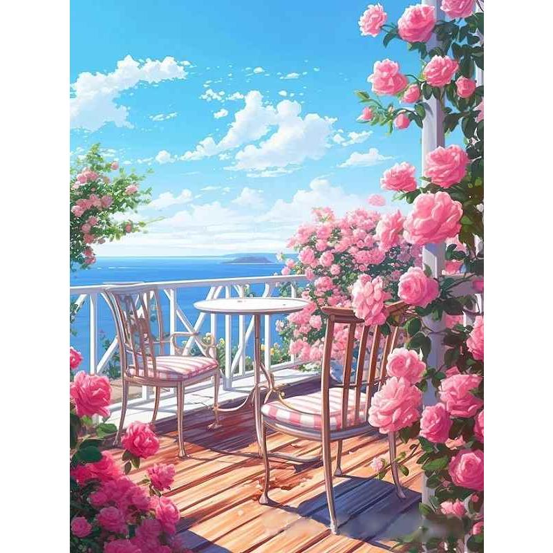 ダイヤモンドアート セット 大型 四角ビーズ 花咲くテラス 40×50cm