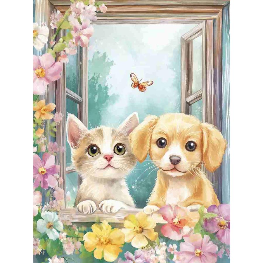 ダイヤモンドペインティングキット 猫と花の風景 90㎝×65cm DAC ダイヤモンドアート キット 四角ビーズ 猫と犬 春の香り ABビーズ
