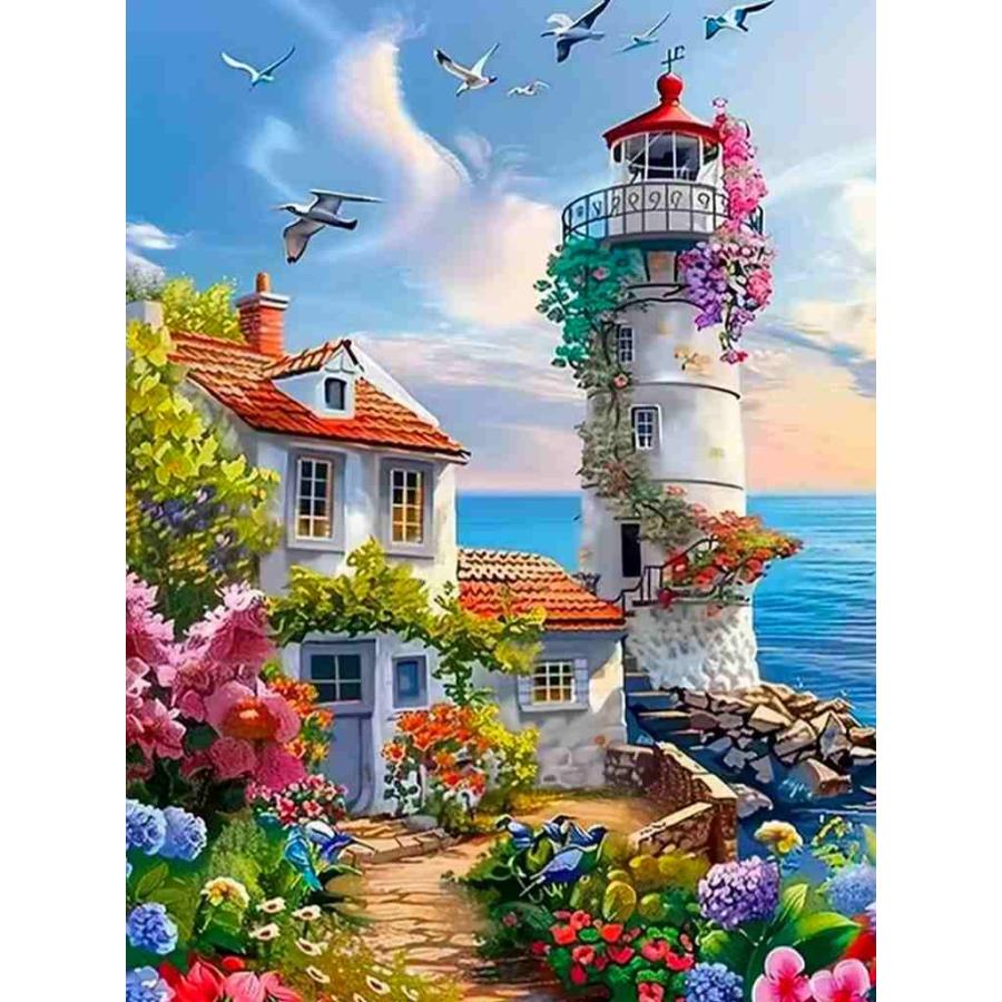 ダイヤモンドアート キット 四角ビーズ 花咲く灯台 Lighthouse