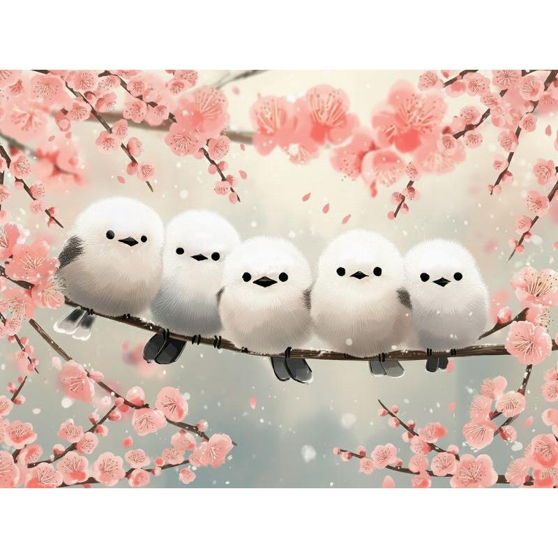 ダイヤモンドアート キット 四角ビーズ 梅の花とシマエナガ 小鳥 AB