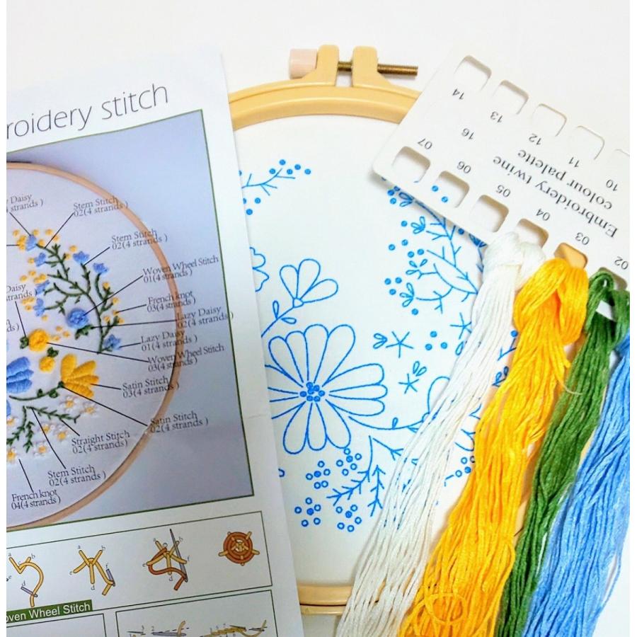 フランス刺繍キット 水色の花束 初心者OK 丁寧な日本語説明書