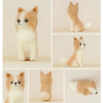 羊毛フェルト】ロングコートチワワ* 白×ベージュ* 原寸大