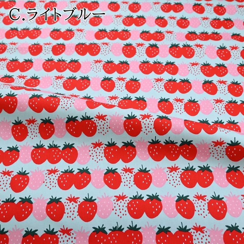 オックス プリント 生地 (50cm単位) HSK579-C ライトブルー いちご