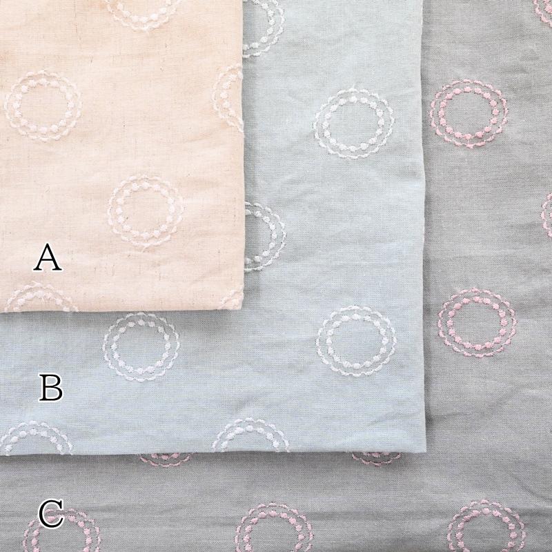 綿麻 シーチング刺繍 生地 (50cm単位) HSK624 サークル コットン