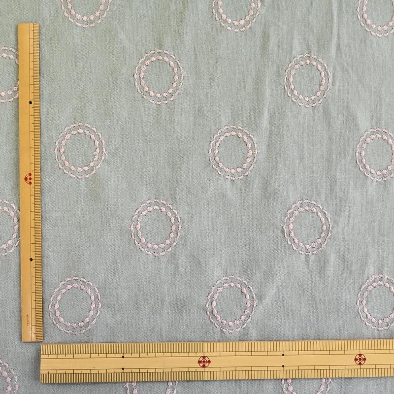 綿麻 シーチング刺繍 生地 (50cm単位) HSK624 サークル コットン