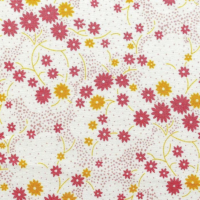 黄ピンク花 白地 Marcus fabrics USAプリント生地Aunt Grace’s Apron　 巾１１０cm×10cm＝170円（30ｃｍ以上から）｜shugeiya