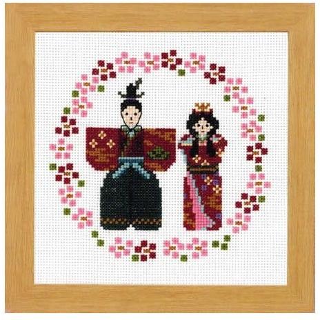 ひな祭り　クロスステッチ完成品 クロスステッチ完成品】楕円フレームのひなまつり飾り タペストリー