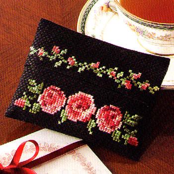 刺繍キット(クロスステッチ） ティッシュケース バラ : 手芸屋ポピー