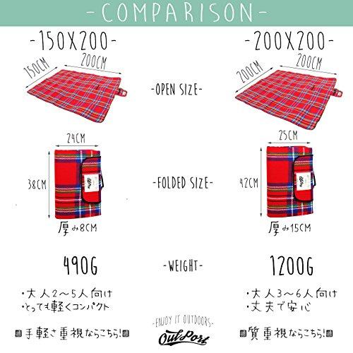 OutPort レジャーシート 大判 厚手 200×200cm 防水 コンパクト チェック柄 ピクニックマット (200×200cm, 緑)｜shukastore｜04