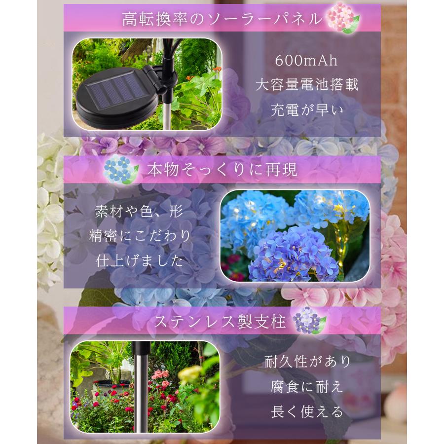 ソーラーライト あじさい LED ガーデンライト 屋外 防水 玄関 庭 飾り
