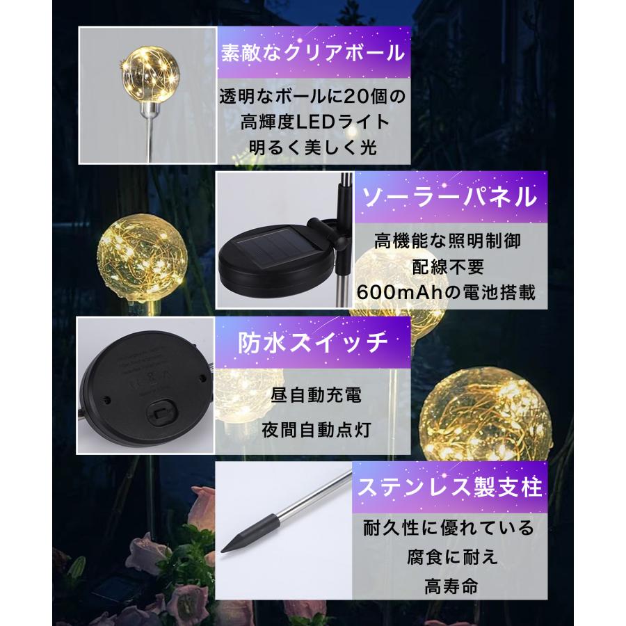 透明ボール型 ソーラーライト ガーデンライト 2個セット