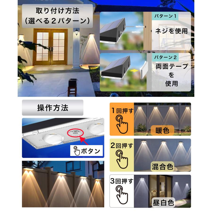 ソーラーライト 2個セット フェンスライト デュアルLED 照明器具