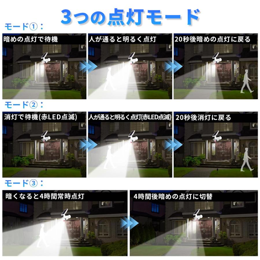 人感センサーライト ダミー防犯カメラ ソーラー充電式 ダミー 侵入対策 強盗対策 防犯カメラ型 赤色LED点滅機能 屋外 防水 IP66 威嚇 駐車場 玄関 庭  A214 |  | 07