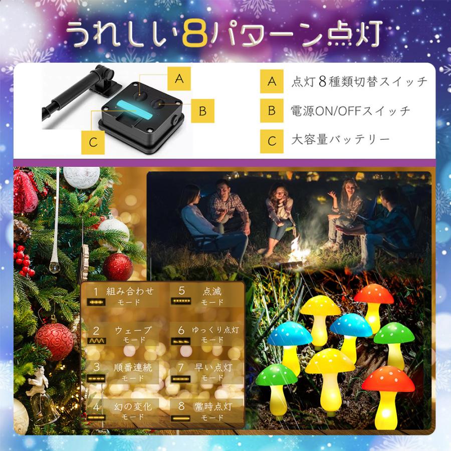 ソーラー きのこライト ガーデンライト 8個セット イルミネーション