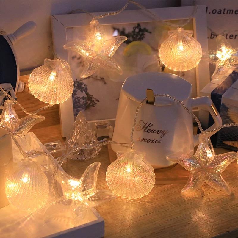 イルミネーションライト LED 貝殻 ヒトデ 20球 電池式 暖色 屋外 屋内