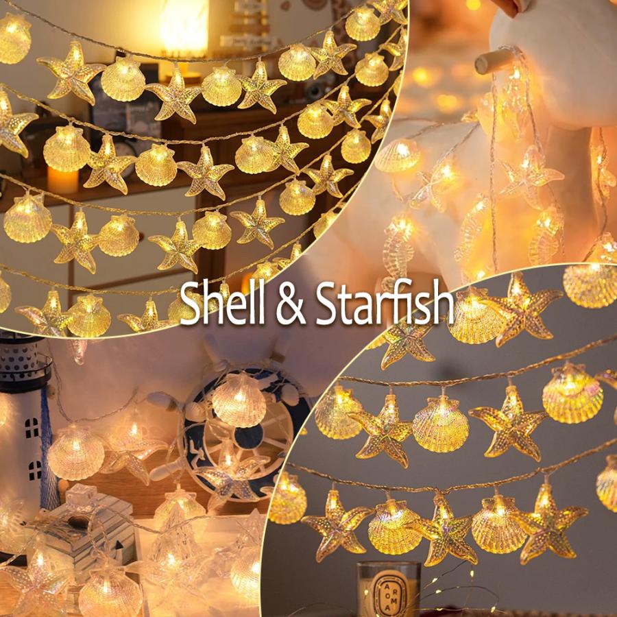 イルミネーションライト LED 貝殻 ヒトデ 20球 電池式 暖色 屋外 屋内