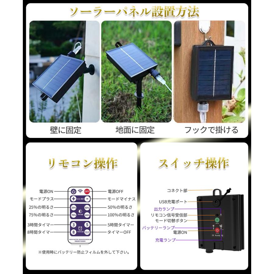 テープライト ソーラー充電 LED 10m 600LED USB充電 屋内 屋外 ライト