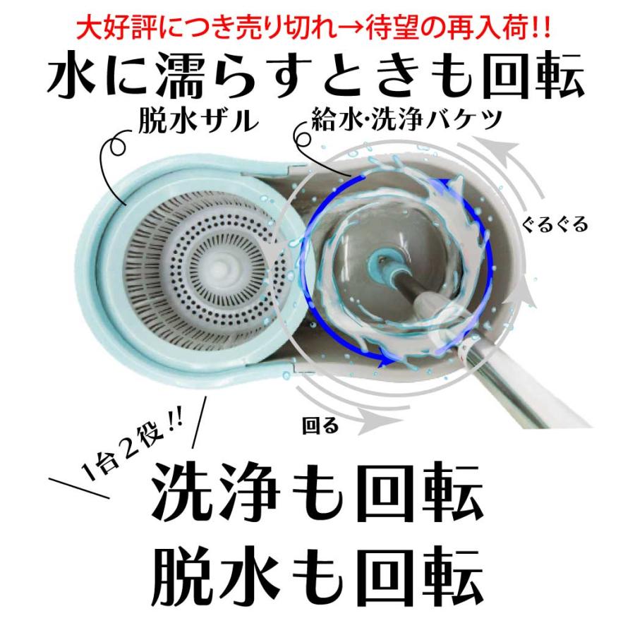 コンパクト手回し回転モップ モップ3個セット 片手で簡単楽々脱水 雑巾 
