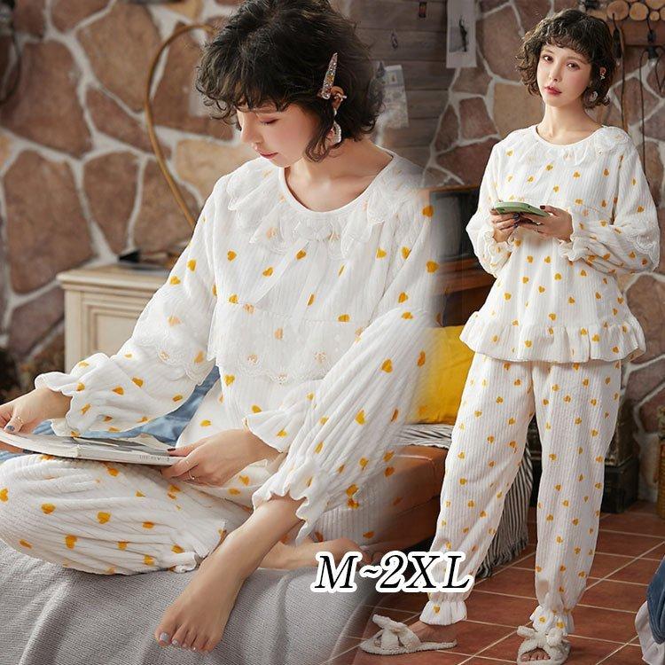 パジャマ レディース ルームウェア 冬 フランネル セットアップ 長袖 白 上下セット モコモコ 暖かい ナイトロープ 厚手 韓国風 寝巻き 部屋着 可愛い Aura 通販 Yahoo ショッピング