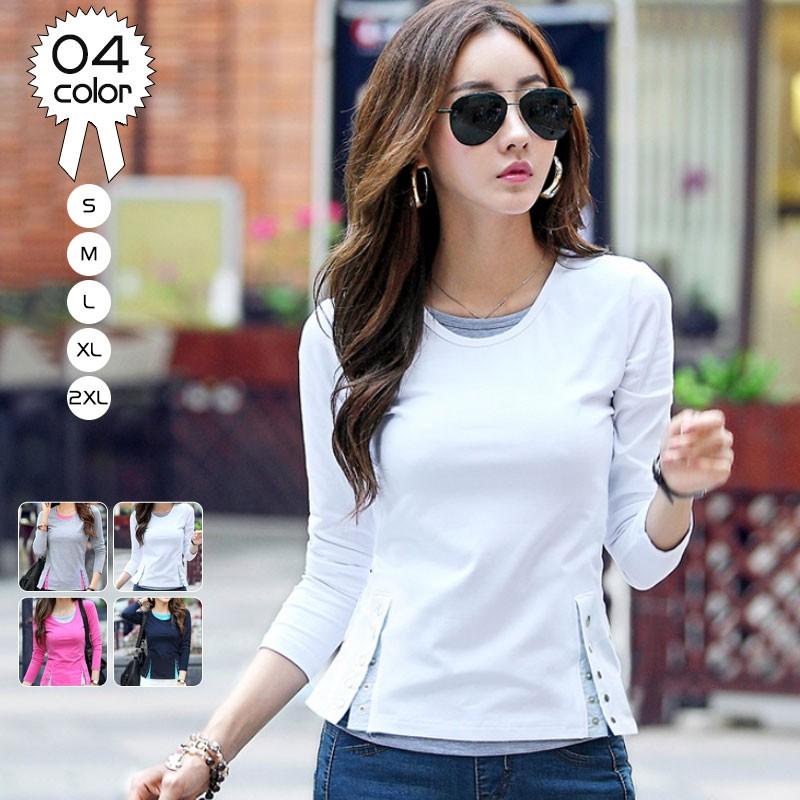 ロンt トップス Tシャツ レディース ロングｔシャツ ボーダー 長袖 カットソー 重ね着風 おしゃれ 綿 無地 コットン 大きいサイズ スリム 秋冬 Awtc006 Aura 通販 Yahoo ショッピング