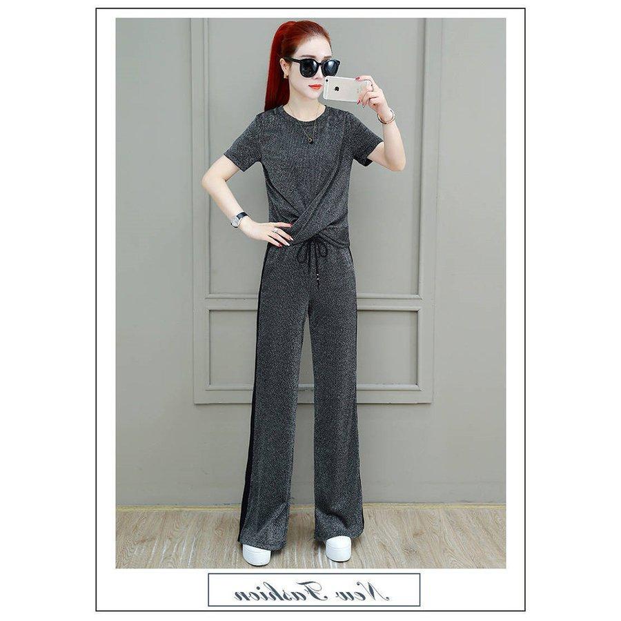 22春夏新色 セットアップ レディース 春夏 スウェットセット スポーツウェア 2点セット 半袖tシャツ ロング丈ワイドパンツ 大きいサイズセットアップ 部屋着 カジュアル Simbcity Net