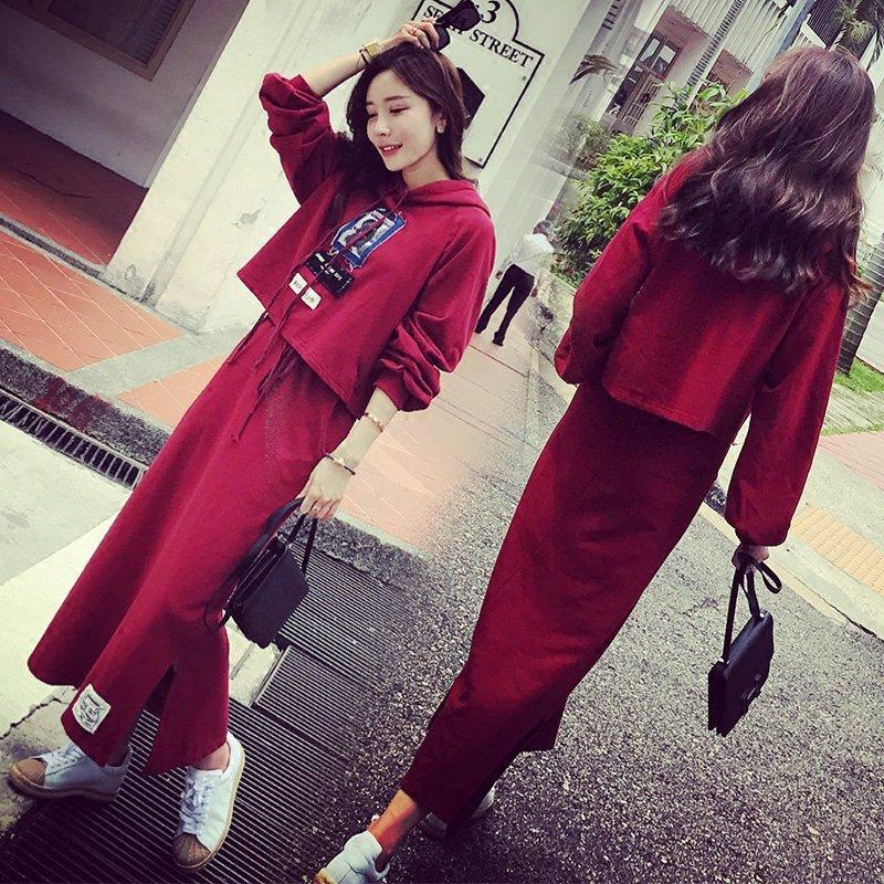 ワンピースセットアップ レディース 春秋 スウェットセット スポーツウェア 上下セット 長袖バーカー ロング丈スカート スリット 部屋着 ジャージセットアップ 最大63 オフ