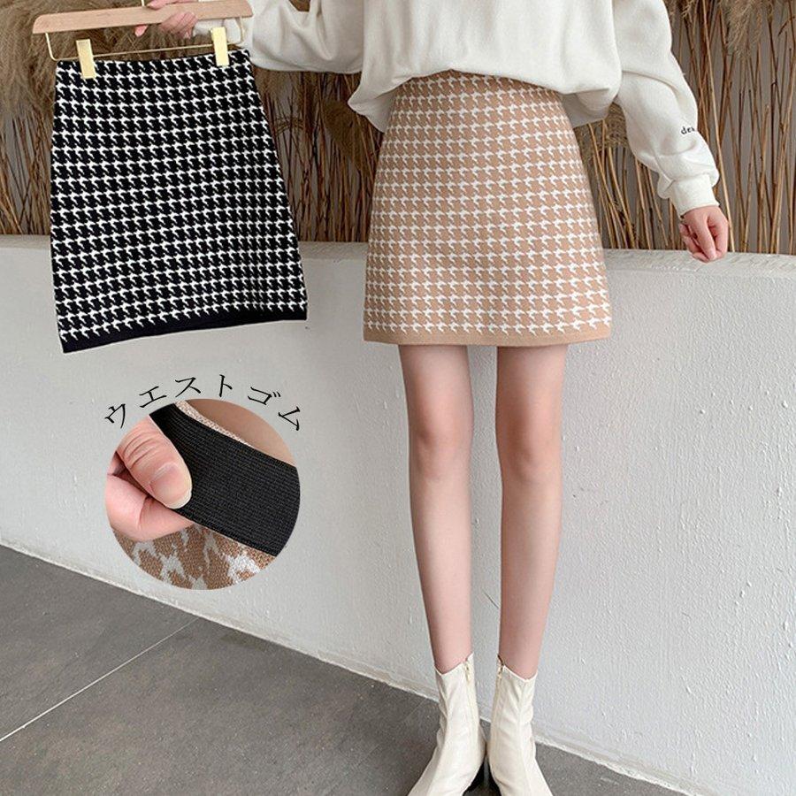 タイトスカート チェック ウエストゴム ミニスカート 着 せ 台形スカート Aライン きれいめ ニットスカート ハイウエスト 可愛い Npan3180 Aura 通販 Yahoo ショッピング