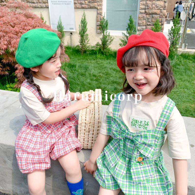 子供服 女の子 3点セットアップ 春夏 韓国子供服 ワンピース セット半袖 ブラウス白 tシャツ +チェック柄半ズボン 130センチ トップス こども服 お姫様ジュニ｜shunki-aura02｜04