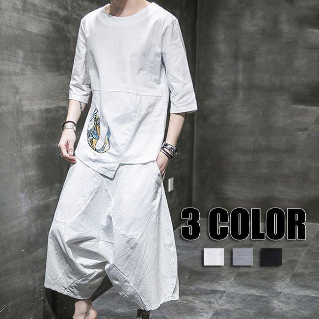 メンズ セットアップ 刺繍 不規則 上下セット 大きいサイズ 夏 夏物 ホワイト ブラック グレー セットアップ チャイナ風 ルームウェア メンズファッション 3色 Yrdz Aura 通販 Yahoo ショッピング