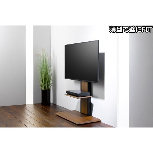 テレビスタンド 壁掛け風 壁寄せ 棚付き 木目調 ウォルナット 薄型 省