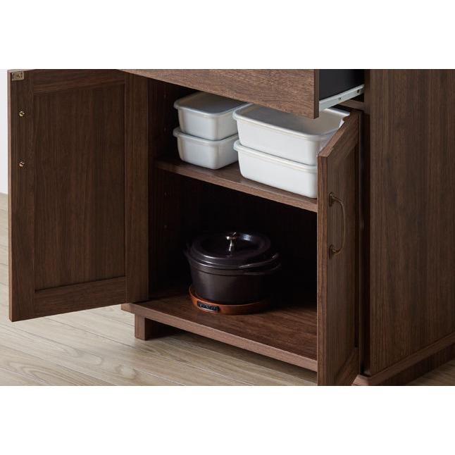 食器棚 レンジ台 木目調 ダークブラウン 木製 幅59 高さ125 スライド棚