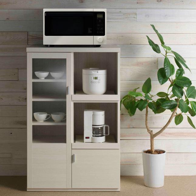 フナモコ　レンジ台 フナモコ（FUNAMOCO） レンジ台 食器棚 扉収納 引き出し収納 幅76 高さ