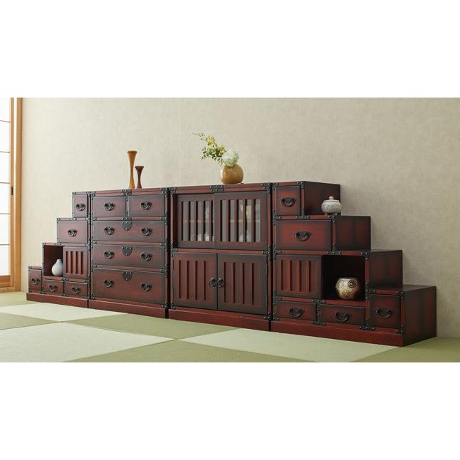 階段タンス 階段チェスト 左下がり レトロ調 引き出し 収納 天然木 桐