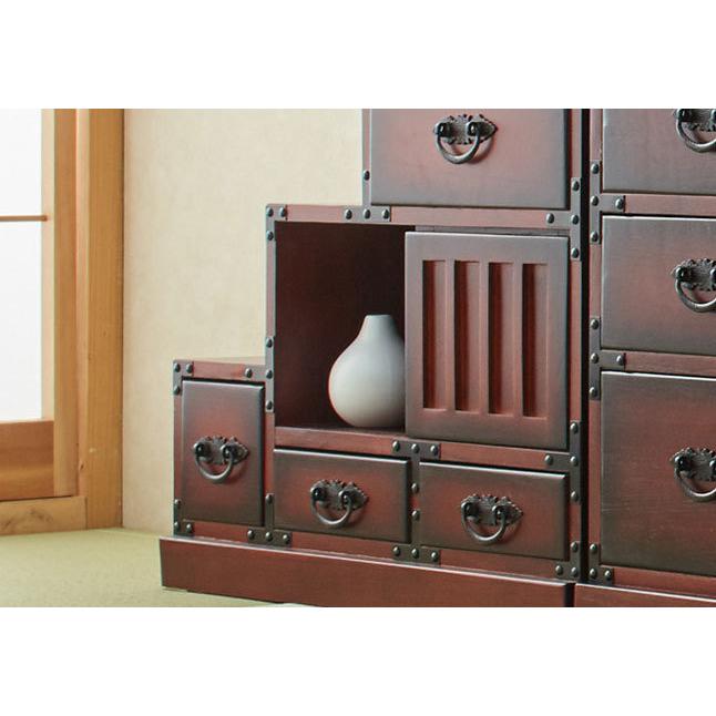 階段タンス 階段チェスト 左下がり レトロ調 引き出し 収納 天然木 桐