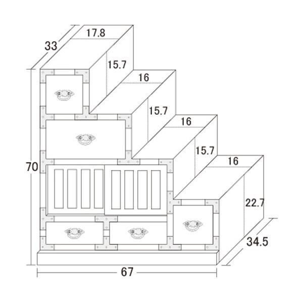 階段タンス 階段チェスト 民芸調 家具 引き出し 収納 天然木 桐 右