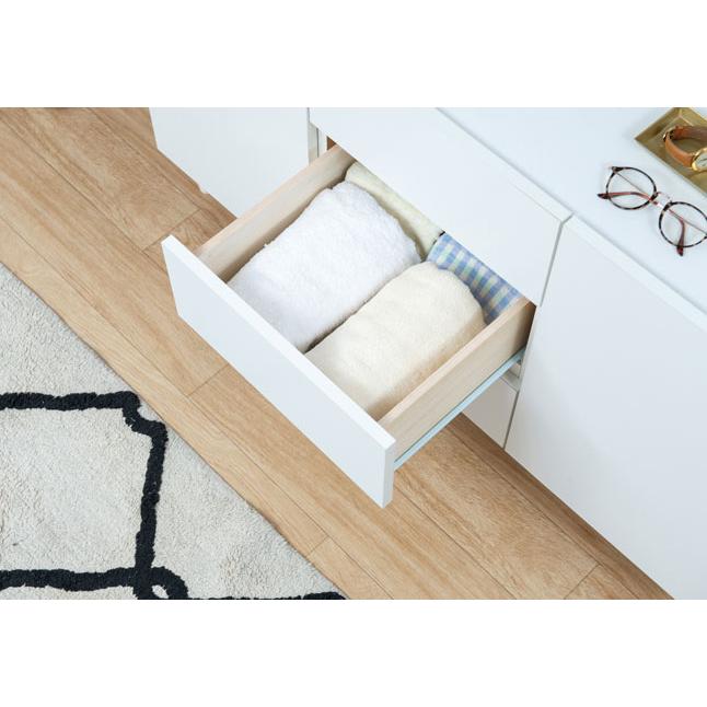 キャビネット 扉収納 引き出し収納 幅116 ホワイト 日本製 完成品