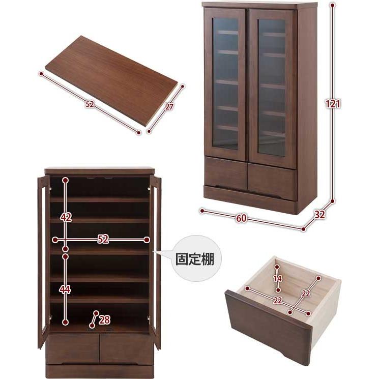 日本製 完成品 ガラス扉 本棚 幅60cm 高さ121cm_3