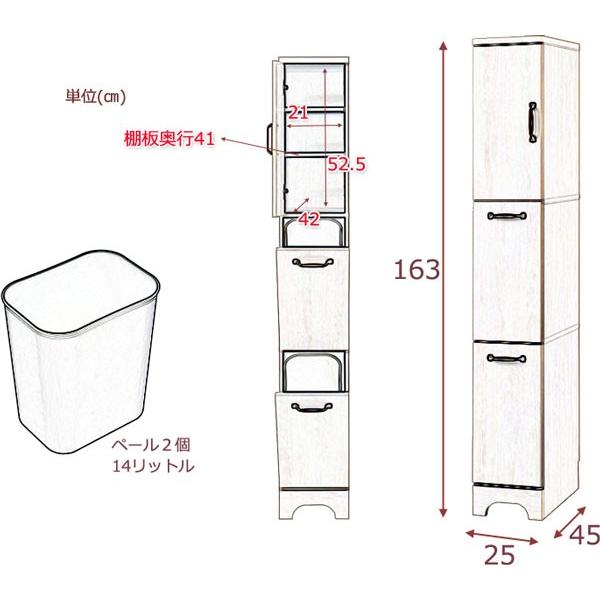 ダストボックス ゴミ箱 2分別 ペール付き ホワイト キッチン 隙間収納
