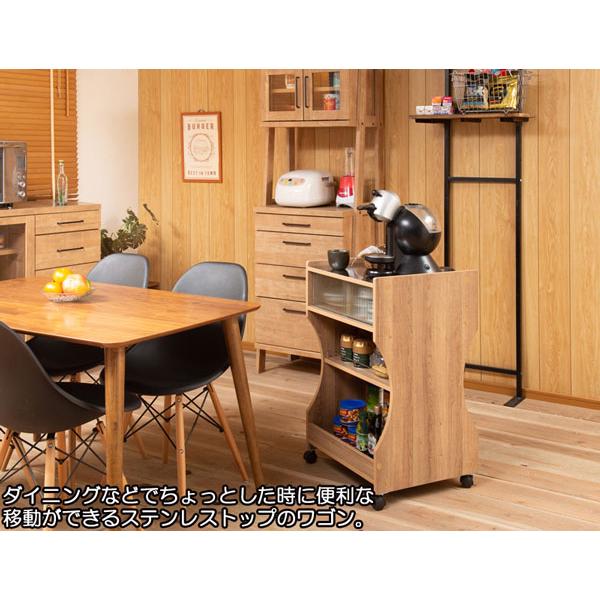キッチンワゴン ステンレス天板 キャスター付き 木目調 木製