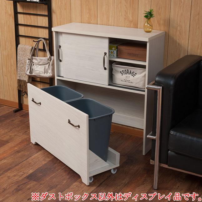 フォロー割で3000円！未使用品　2分別ダストボックス付きカウンター　80幅　ホワイト木目 　扉付き　白　リビングボード キャビネット ランドリーラック　カウンター下収納 ゴミ箱 ダストボックス カウンター下収納 キャスター付き 2分別 扉収納