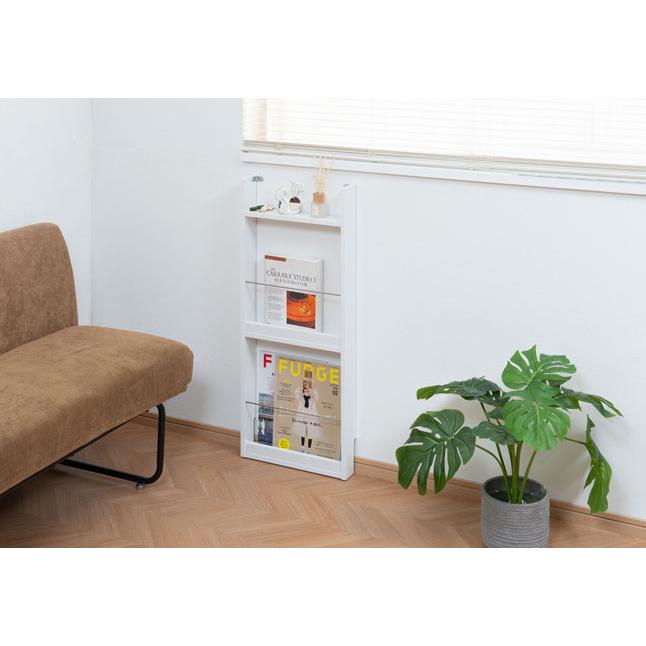 マガジンラック付き　棚 楽天市場】絵本棚 マガジンラック 本棚 スリム 幅51.5 奥行16 高