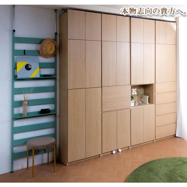 扉付き 突っ張り 本棚 ガラス棚＆扉 木目調 日本製 完成品 : 収納家具