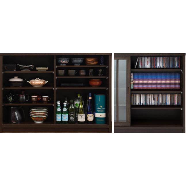 カウンター下収納 ガラス扉収納 キャビネット 引き戸タイプ 木製 幅