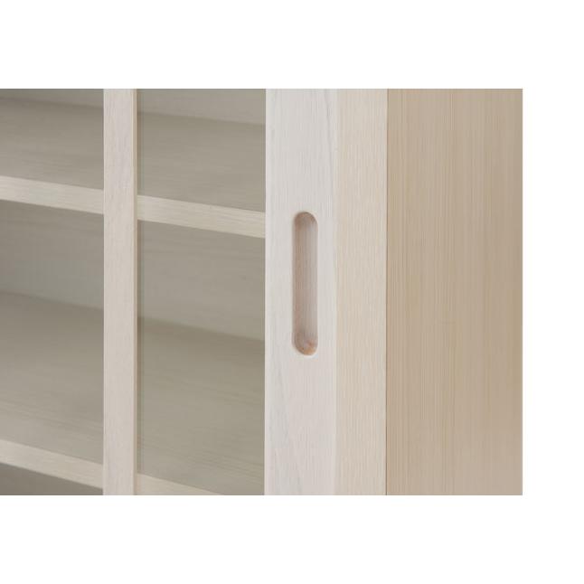 キャビネット ガラス扉収納 引き戸 ホワイト 木製 幅90.5 コンパクト