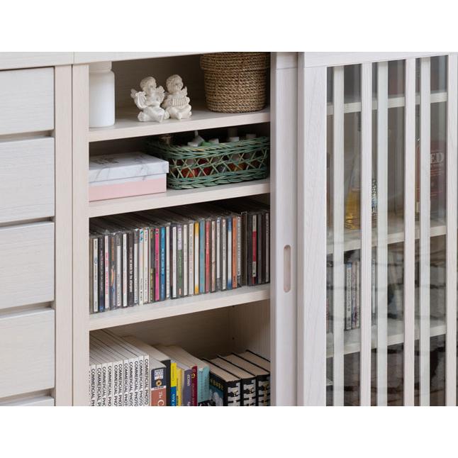 キャビネット ガラス扉収納 引き戸 ホワイト 木製 幅90.5 コンパクト