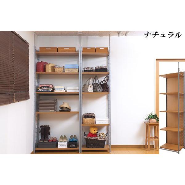 木製パーテーション 5段棚付き ブラウン 突っ張り棚 間仕切り収納 5段 連結用 幅58cm パーテーション つっぱり
