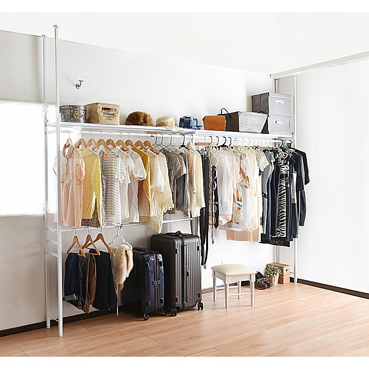 ツッパリ クローゼット ハンガーラック ホワイトハンガー【ロー