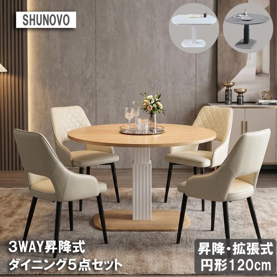 ダイニングテーブルセット 丸 120 昇降式テーブル 拡張 伸張式 伸縮 半