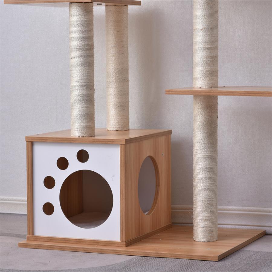 キャットタワー 木製 MDF 頑丈 据え置き おしゃれ 麻紐 爪とぎボール